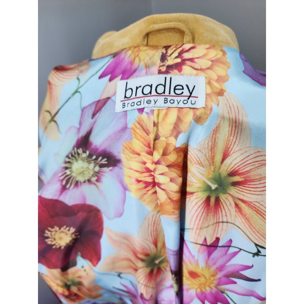 Y2K Bradley Bayou Butter Yellow-Tan Suede Trench Coat Floral Lined - XL - Picture 9 of 10